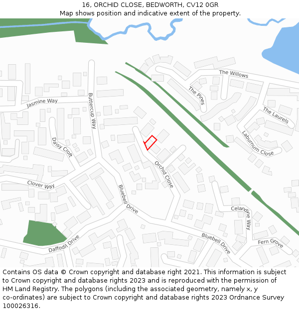 16, ORCHID CLOSE, BEDWORTH, CV12 0GR: Location map and indicative extent of plot