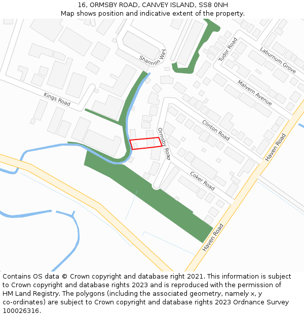 16, ORMSBY ROAD, CANVEY ISLAND, SS8 0NH: Location map and indicative extent of plot