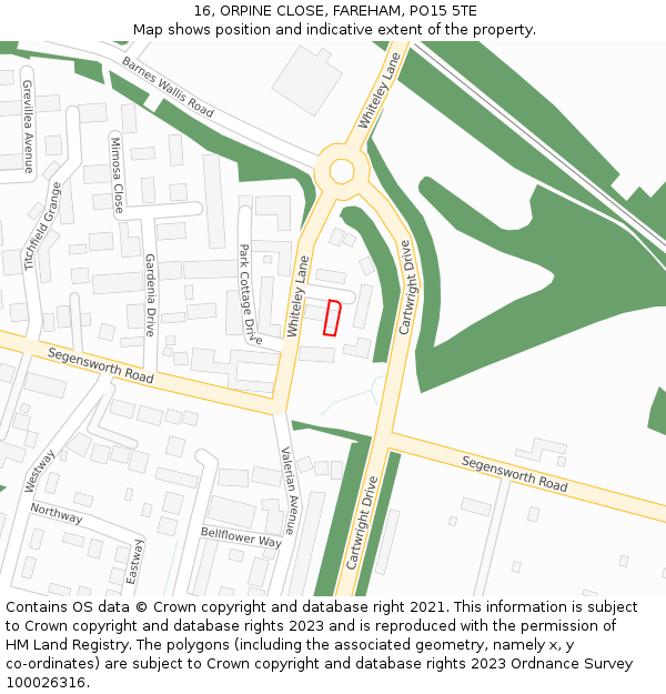 16, ORPINE CLOSE, FAREHAM, PO15 5TE: Location map and indicative extent of plot