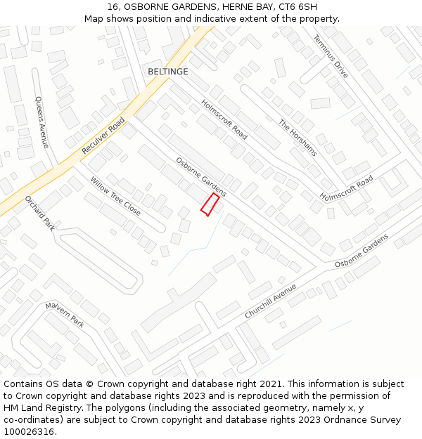 16, OSBORNE GARDENS, HERNE BAY, CT6 6SH: Location map and indicative extent of plot
