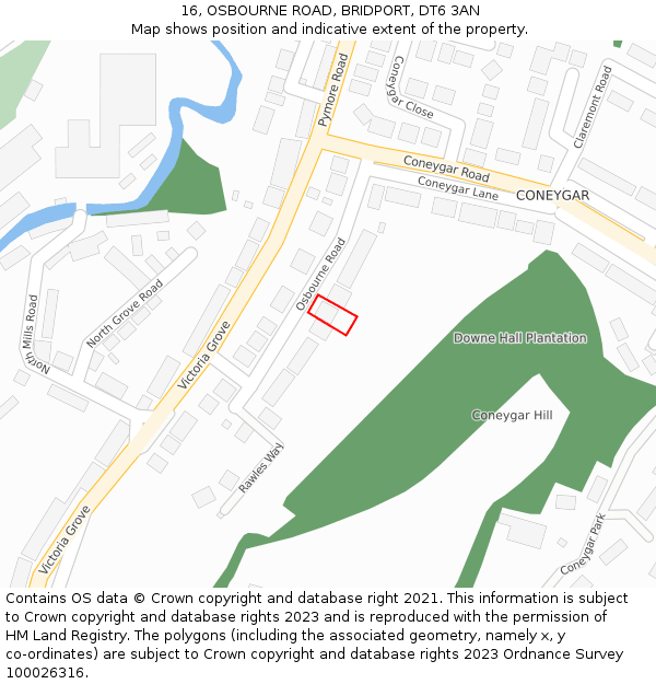 16, OSBOURNE ROAD, BRIDPORT, DT6 3AN: Location map and indicative extent of plot