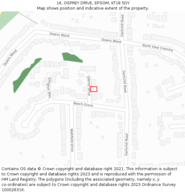 16, OSPREY DRIVE, EPSOM, KT18 5DY: Location map and indicative extent of plot