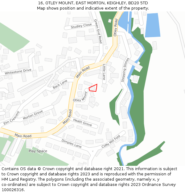 16, OTLEY MOUNT, EAST MORTON, KEIGHLEY, BD20 5TD: Location map and indicative extent of plot
