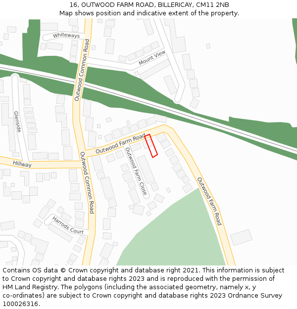 16, OUTWOOD FARM ROAD, BILLERICAY, CM11 2NB: Location map and indicative extent of plot