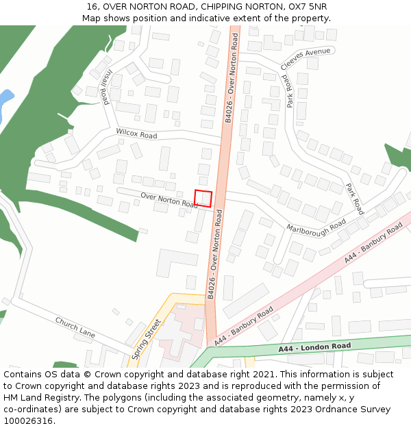 16, OVER NORTON ROAD, CHIPPING NORTON, OX7 5NR: Location map and indicative extent of plot