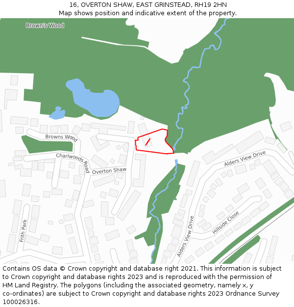 16, OVERTON SHAW, EAST GRINSTEAD, RH19 2HN: Location map and indicative extent of plot