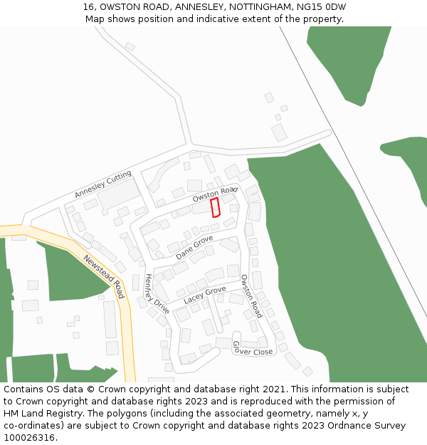 16, OWSTON ROAD, ANNESLEY, NOTTINGHAM, NG15 0DW: Location map and indicative extent of plot