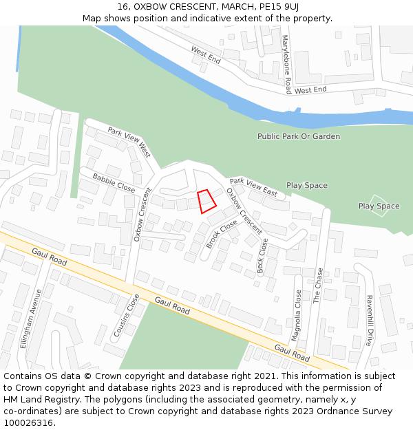 16, OXBOW CRESCENT, MARCH, PE15 9UJ: Location map and indicative extent of plot
