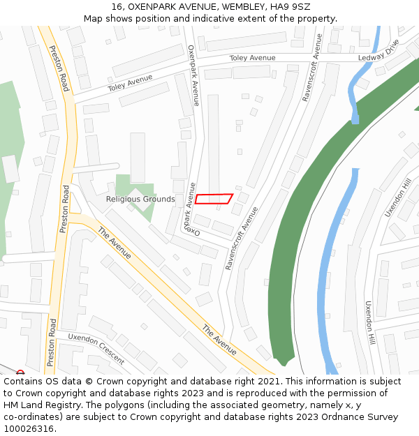 16, OXENPARK AVENUE, WEMBLEY, HA9 9SZ: Location map and indicative extent of plot