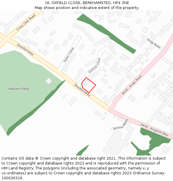 16, OXFIELD CLOSE, BERKHAMSTED, HP4 3NE: Location map and indicative extent of plot