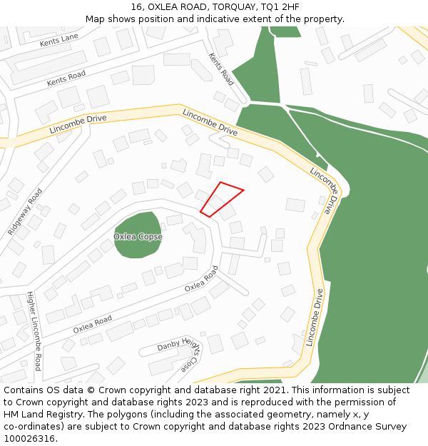 16, OXLEA ROAD, TORQUAY, TQ1 2HF: Location map and indicative extent of plot