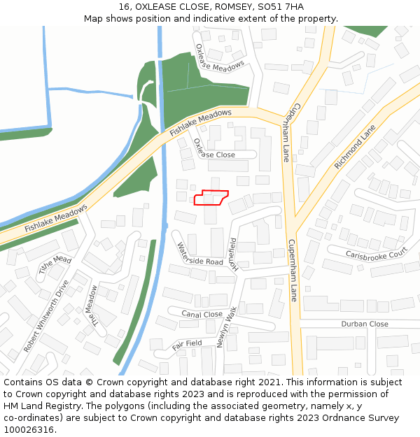 16, OXLEASE CLOSE, ROMSEY, SO51 7HA: Location map and indicative extent of plot