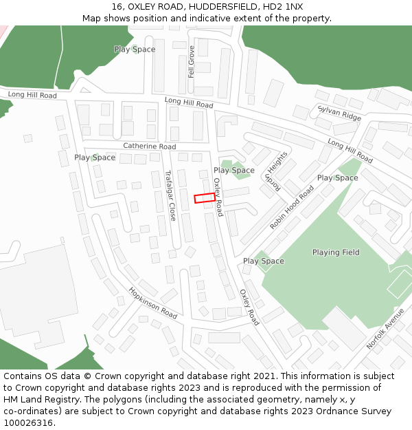 16, OXLEY ROAD, HUDDERSFIELD, HD2 1NX: Location map and indicative extent of plot