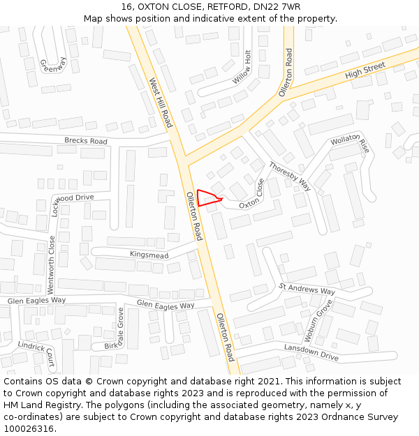 16, OXTON CLOSE, RETFORD, DN22 7WR: Location map and indicative extent of plot