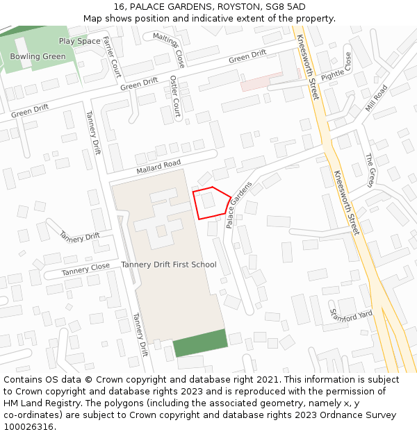 16, PALACE GARDENS, ROYSTON, SG8 5AD: Location map and indicative extent of plot