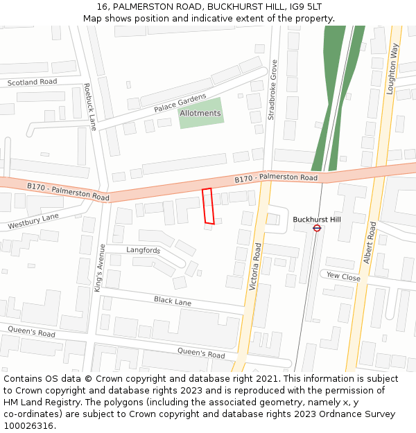 16, PALMERSTON ROAD, BUCKHURST HILL, IG9 5LT: Location map and indicative extent of plot
