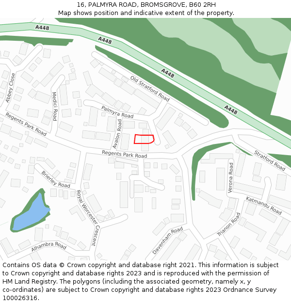 16, PALMYRA ROAD, BROMSGROVE, B60 2RH: Location map and indicative extent of plot