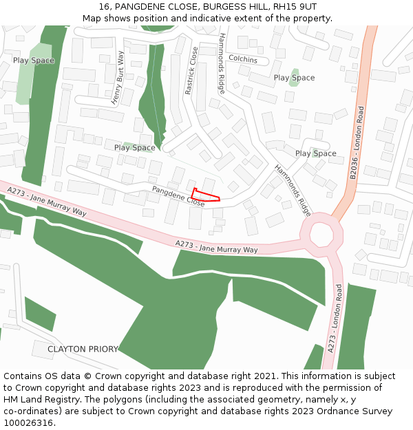 16, PANGDENE CLOSE, BURGESS HILL, RH15 9UT: Location map and indicative extent of plot