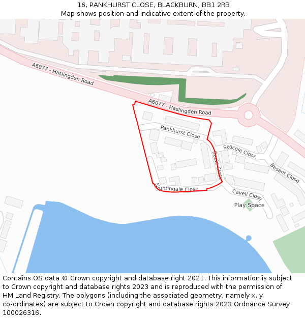 16, PANKHURST CLOSE, BLACKBURN, BB1 2RB: Location map and indicative extent of plot
