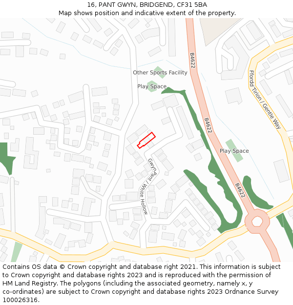 16, PANT GWYN, BRIDGEND, CF31 5BA: Location map and indicative extent of plot