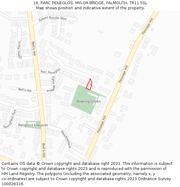 16, PARC PENEGLOS, MYLOR BRIDGE, FALMOUTH, TR11 5SL: Location map and indicative extent of plot