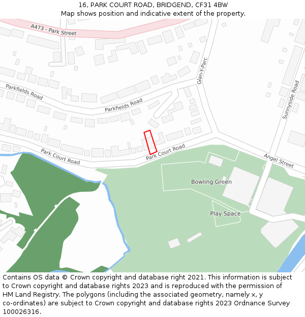 16, PARK COURT ROAD, BRIDGEND, CF31 4BW: Location map and indicative extent of plot
