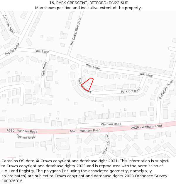 16, PARK CRESCENT, RETFORD, DN22 6UF: Location map and indicative extent of plot