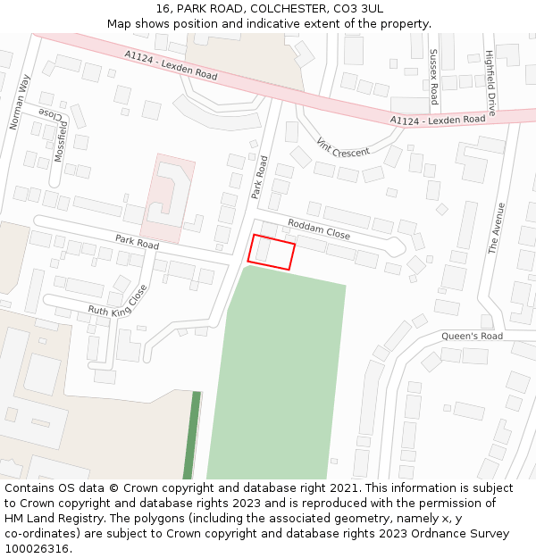 16, PARK ROAD, COLCHESTER, CO3 3UL: Location map and indicative extent of plot
