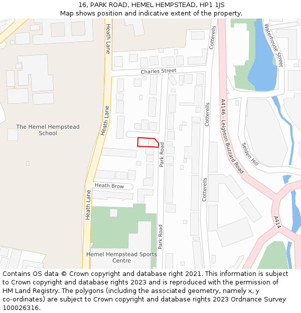 16, PARK ROAD, HEMEL HEMPSTEAD, HP1 1JS: Location map and indicative extent of plot