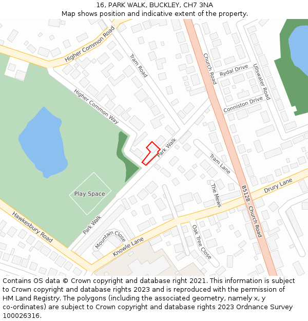 16, PARK WALK, BUCKLEY, CH7 3NA: Location map and indicative extent of plot