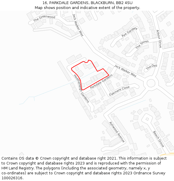 16, PARKDALE GARDENS, BLACKBURN, BB2 4SU: Location map and indicative extent of plot