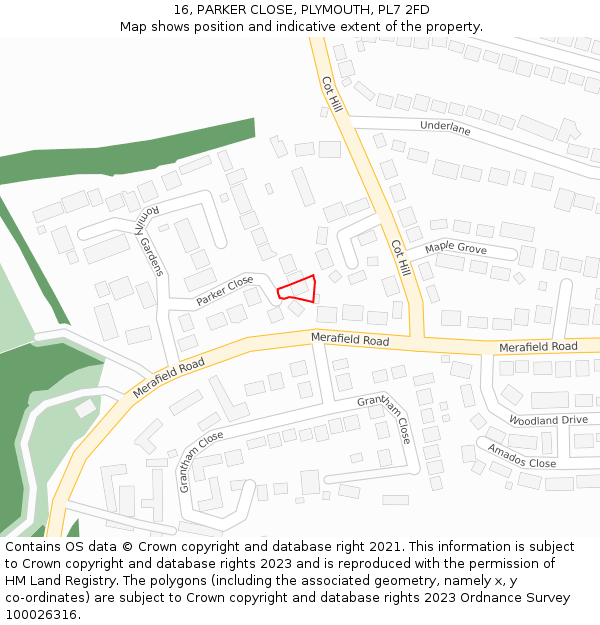 16, PARKER CLOSE, PLYMOUTH, PL7 2FD: Location map and indicative extent of plot