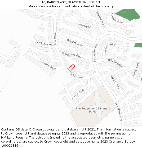 16, PARKES WAY, BLACKBURN, BB2 4FH: Location map and indicative extent of plot