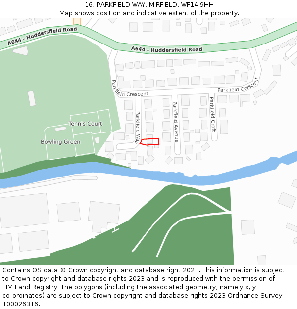 16, PARKFIELD WAY, MIRFIELD, WF14 9HH: Location map and indicative extent of plot