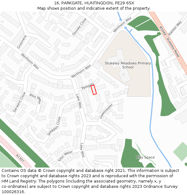 16, PARKGATE, HUNTINGDON, PE29 6SX: Location map and indicative extent of plot