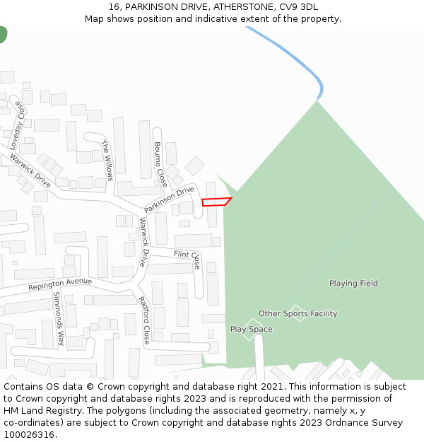 16, PARKINSON DRIVE, ATHERSTONE, CV9 3DL: Location map and indicative extent of plot