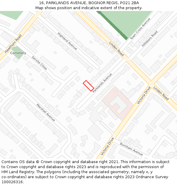 16, PARKLANDS AVENUE, BOGNOR REGIS, PO21 2BA: Location map and indicative extent of plot