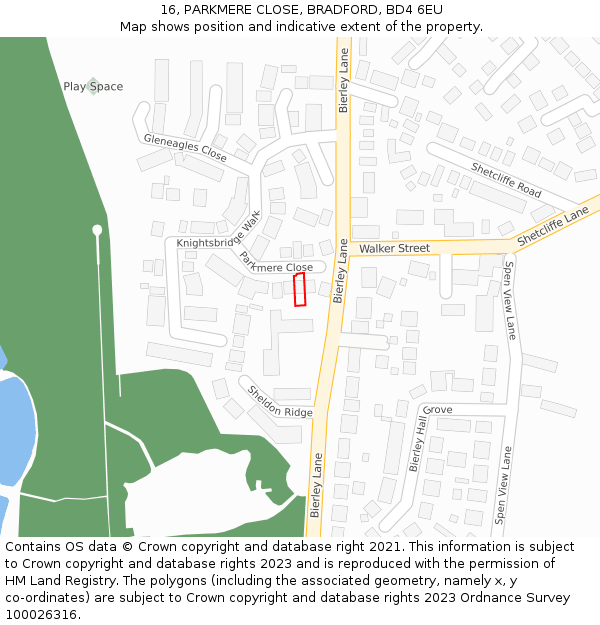 16, PARKMERE CLOSE, BRADFORD, BD4 6EU: Location map and indicative extent of plot