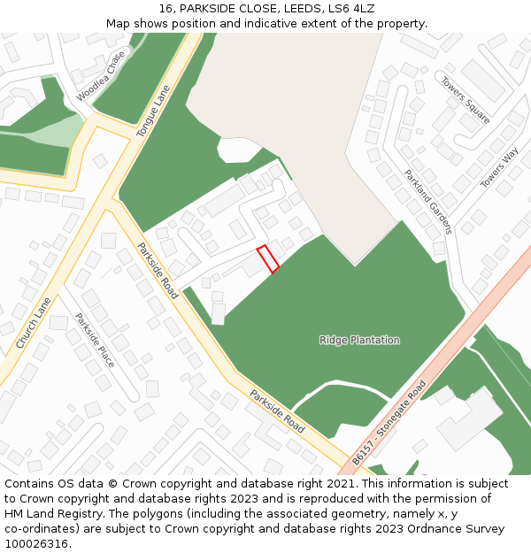 16, PARKSIDE CLOSE, LEEDS, LS6 4LZ: Location map and indicative extent of plot
