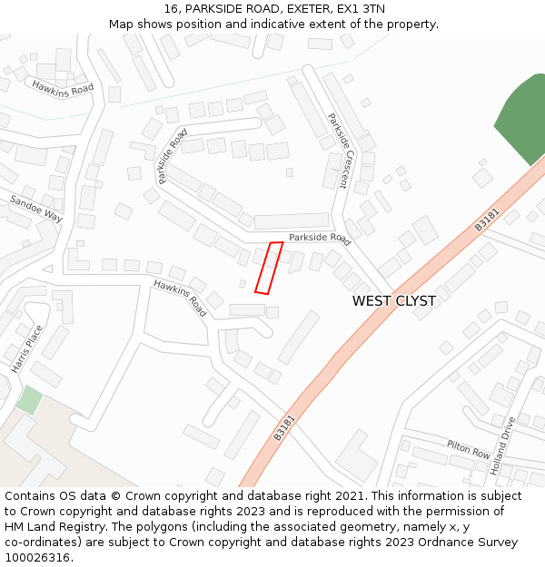 16, PARKSIDE ROAD, EXETER, EX1 3TN: Location map and indicative extent of plot