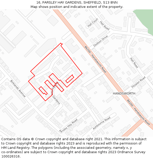16, PARSLEY HAY GARDENS, SHEFFIELD, S13 8NN: Location map and indicative extent of plot