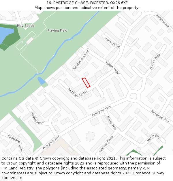 16, PARTRIDGE CHASE, BICESTER, OX26 6XF: Location map and indicative extent of plot