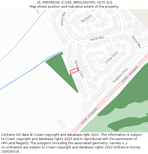 16, PARTRIDGE CLOSE, BRIDLINGTON, YO15 3LQ: Location map and indicative extent of plot