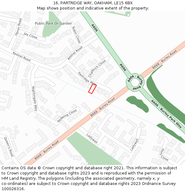 16, PARTRIDGE WAY, OAKHAM, LE15 6BX: Location map and indicative extent of plot