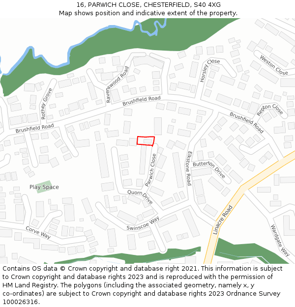 16, PARWICH CLOSE, CHESTERFIELD, S40 4XG: Location map and indicative extent of plot