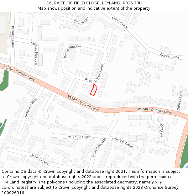 16, PASTURE FIELD CLOSE, LEYLAND, PR26 7RU: Location map and indicative extent of plot