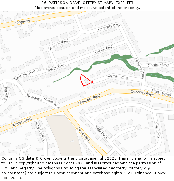 16, PATTESON DRIVE, OTTERY ST MARY, EX11 1TB: Location map and indicative extent of plot