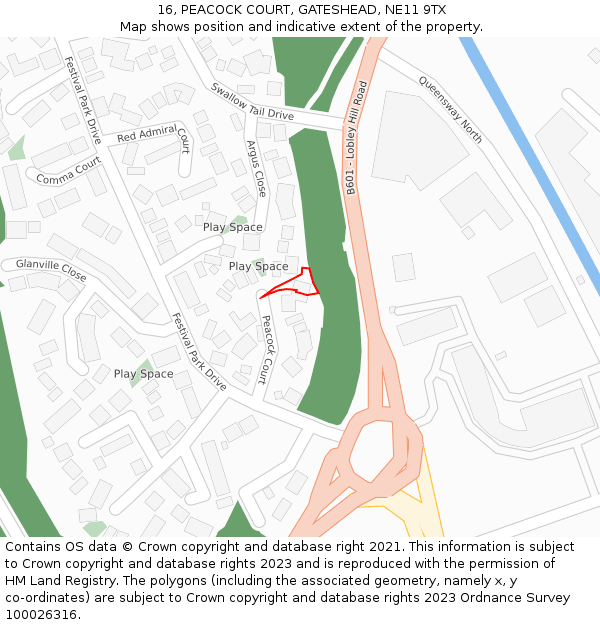 16, PEACOCK COURT, GATESHEAD, NE11 9TX: Location map and indicative extent of plot