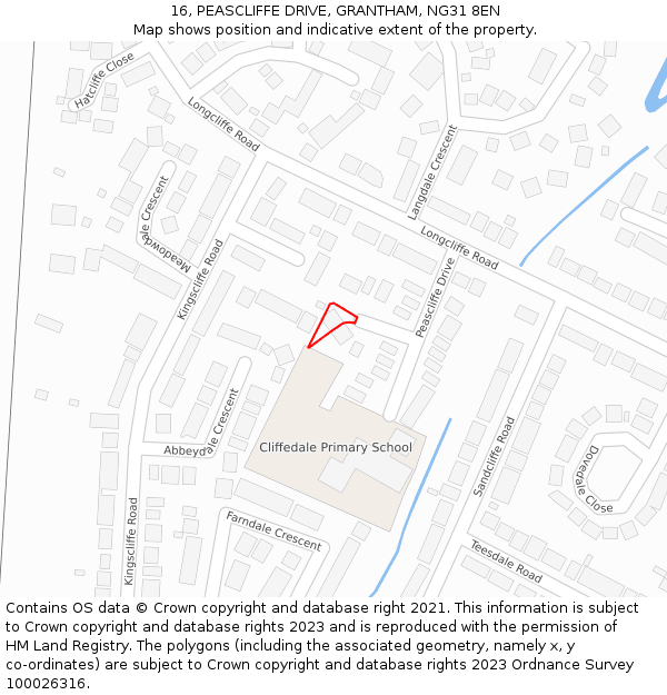 16, PEASCLIFFE DRIVE, GRANTHAM, NG31 8EN: Location map and indicative extent of plot