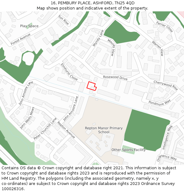 16, PEMBURY PLACE, ASHFORD, TN25 4QD: Location map and indicative extent of plot